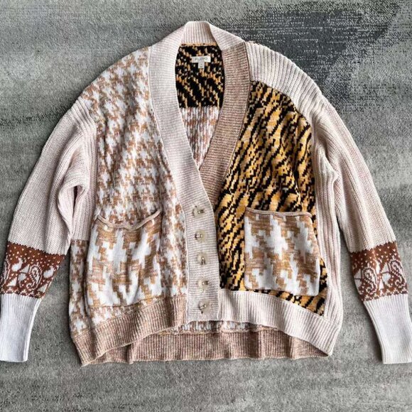 BEST Anthropologie Pilcro Mash-Up Tiger Cardigan Sweater S/M/MP/LP Orange Motif - Picture 5 of 5